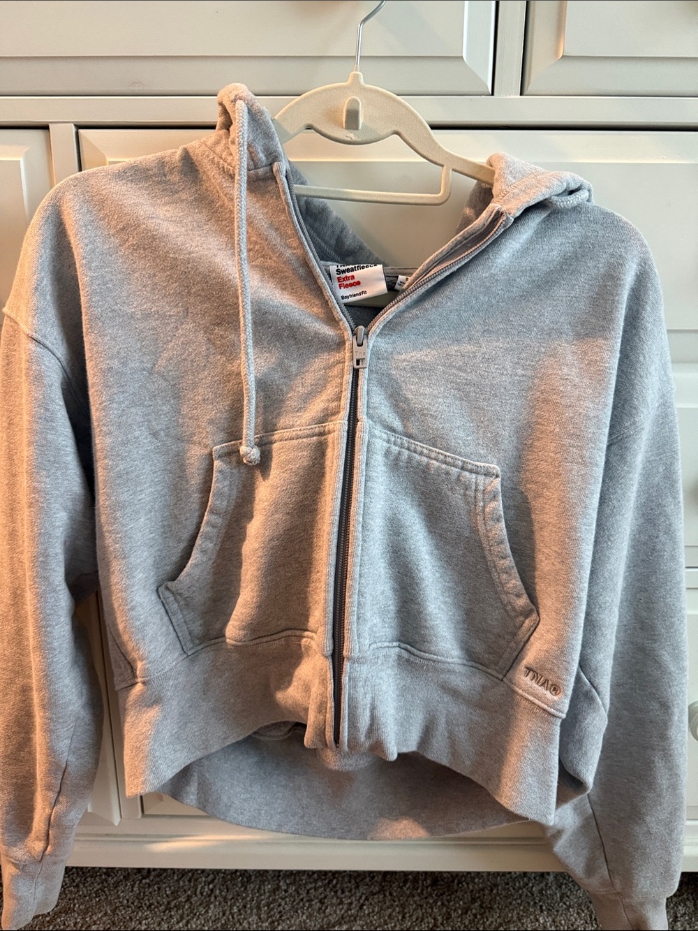 TNA Light Gray Cropped Zip Hoodie Jacket